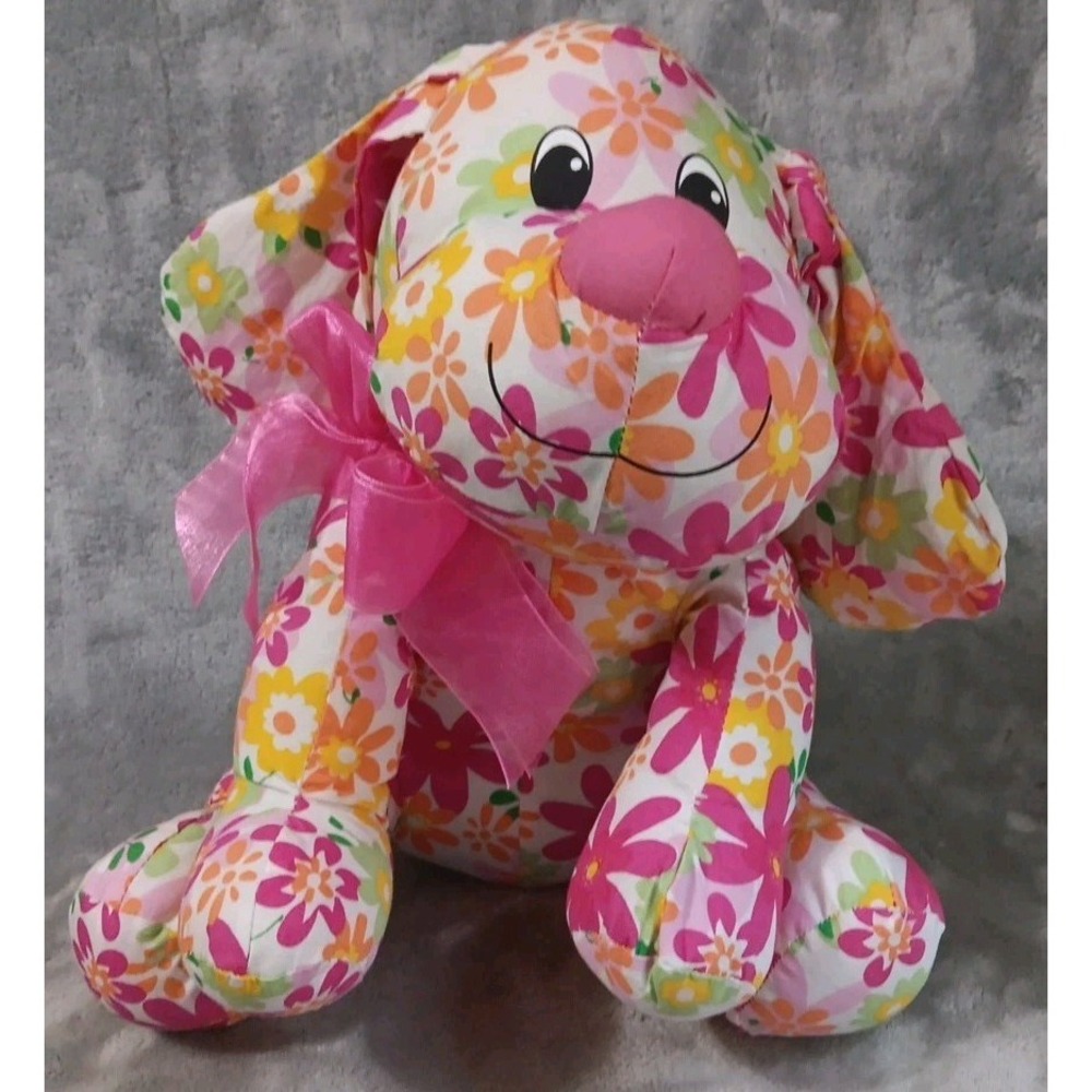 Dan Dee Plush Puppy Dog 12" Flowers Pink Yellow Green Orange Collector's Choice
